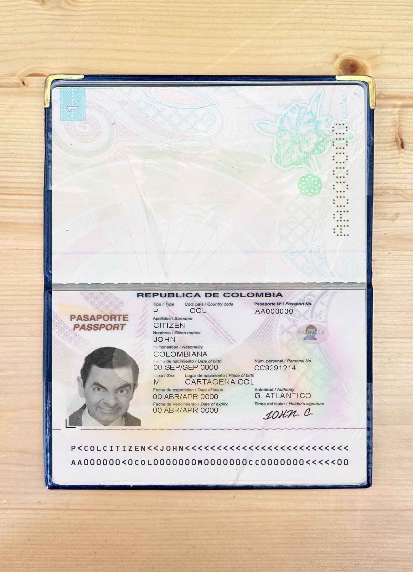 Colombia passport (2018 2018) photo look PSD template